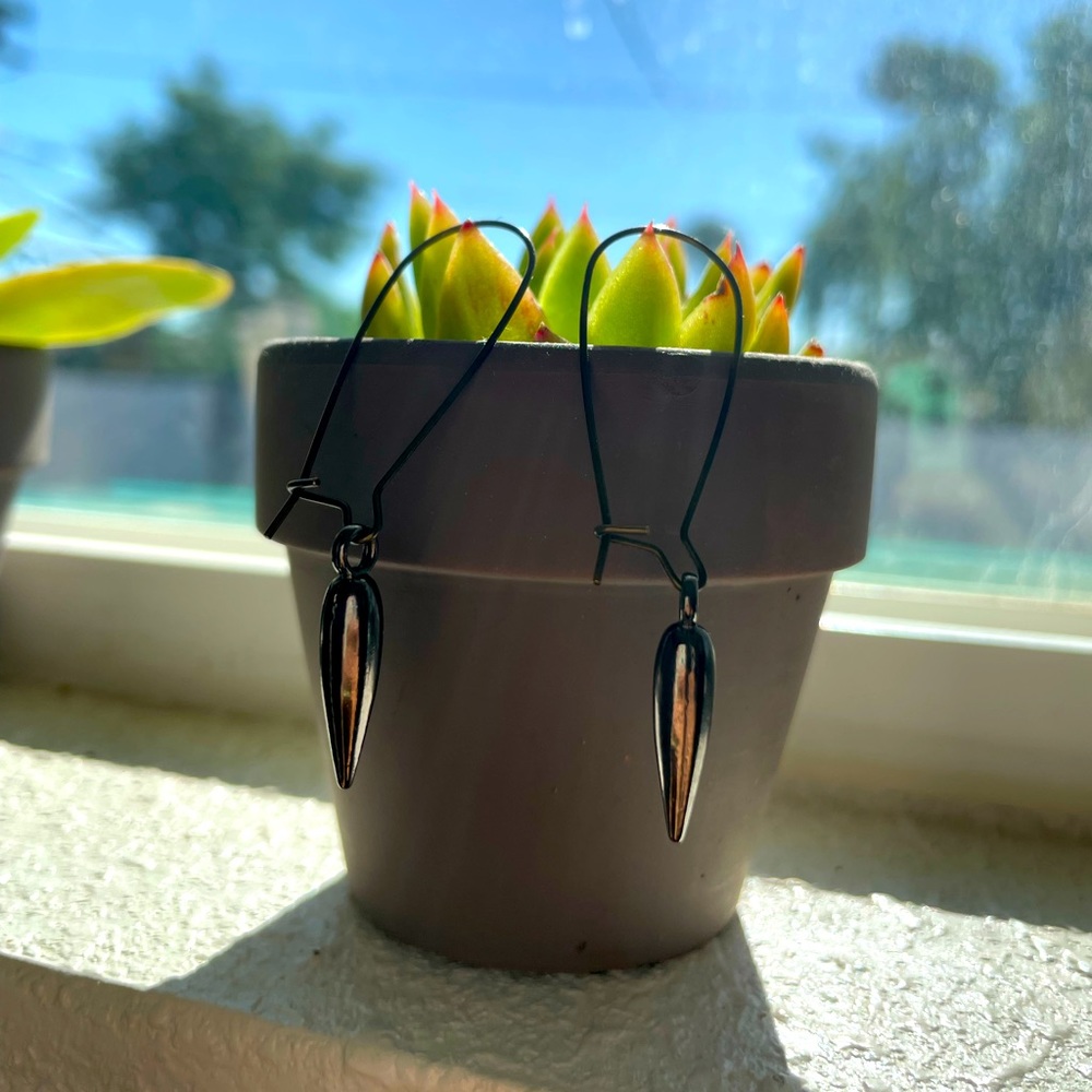 Gun metal and brass earrings, handmade